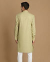 alt message - Manyavar Men Faded Green Side Open Self Design Kurta image number 2